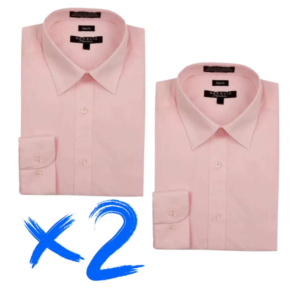 X2 Marquis Signature Men's Long Sleeve Slim Fit Dress Shirt Pink 15 / 15.5 32/33
